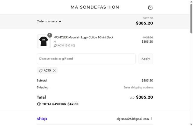 Maison De Fashion checkout page showing Maison De Fashion discount code box | Screenshot taken by SimplyCodes community member on Sep 7, 2025