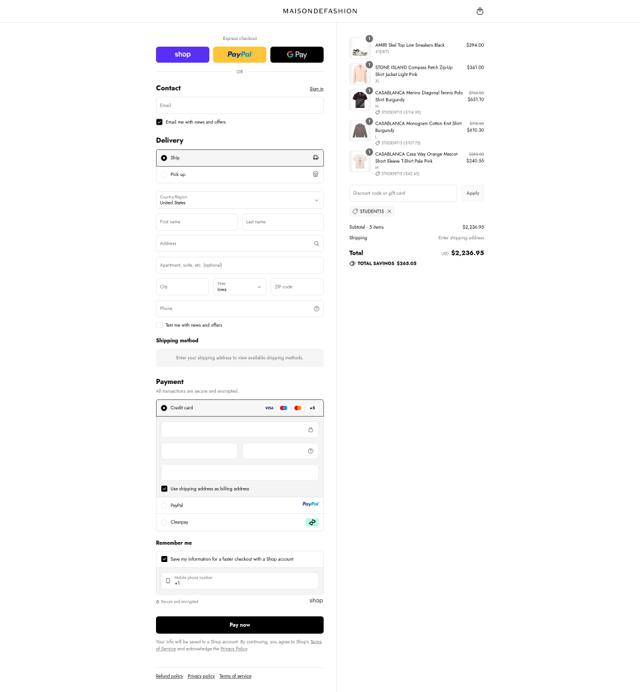 Maison De Fashion checkout page showing Maison De Fashion discount code box | Screenshot taken by SimplyCodes community member on Sep 11, 2025