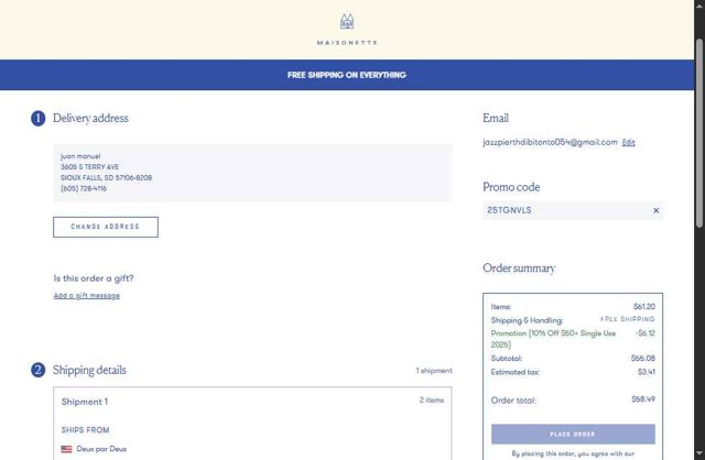 Maisonette checkout page showing Maisonette promo code box | Screenshot taken by SimplyCodes community member on Aug 22, 2025