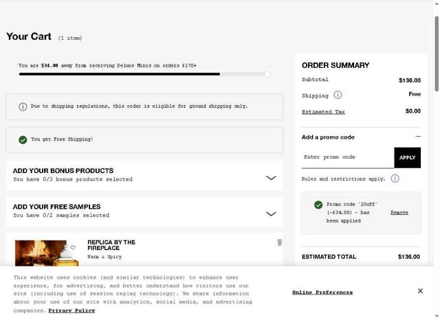Maison Margiela Fragrances checkout page showing Maison Margiela Fragrances promo code box | Screenshot taken by SimplyCodes community member on Sep 3, 2025