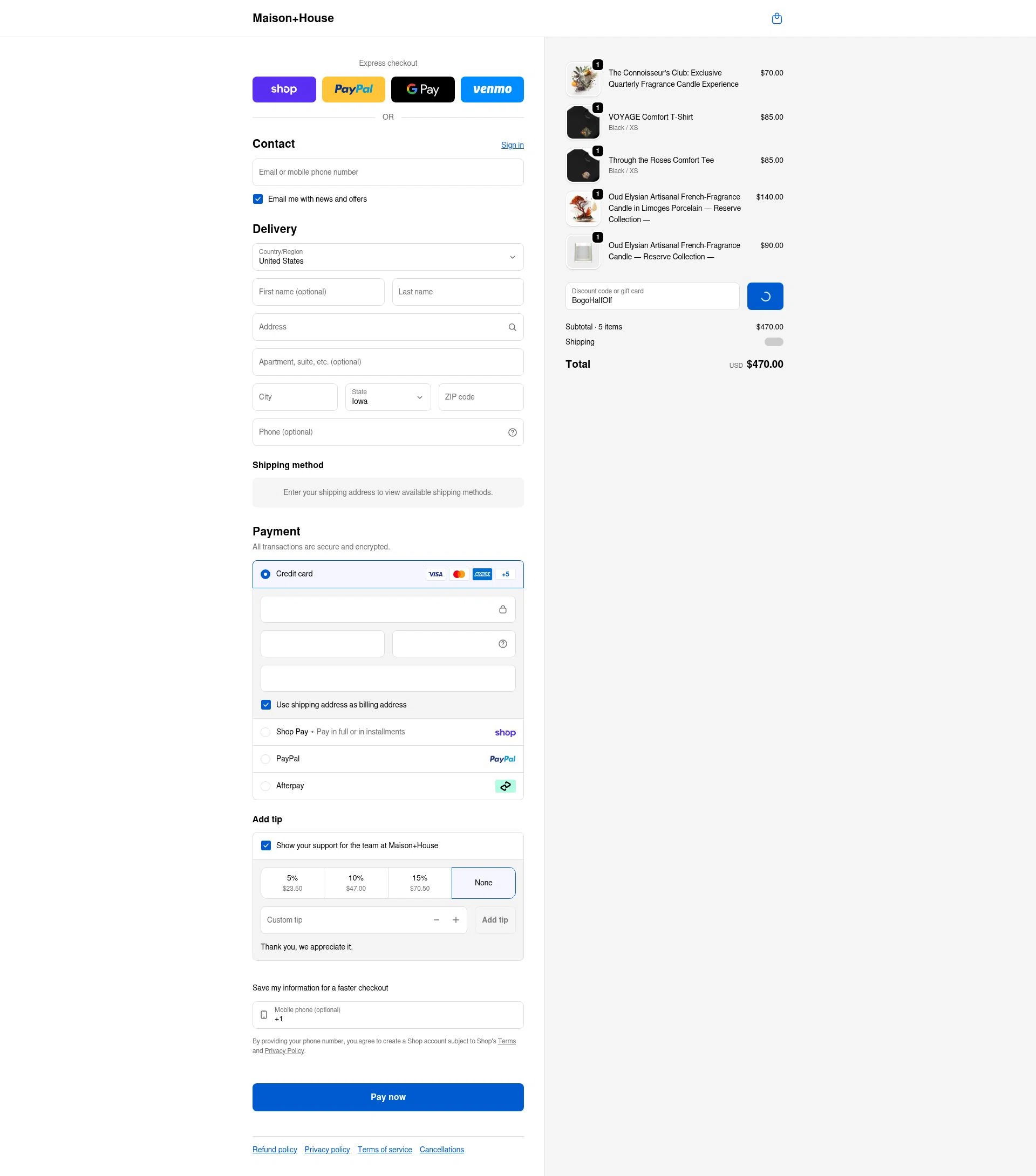 Maison House checkout page showing Maison House promo code box | Screenshot taken by SimplyCodes community member on Feb 5, 2026