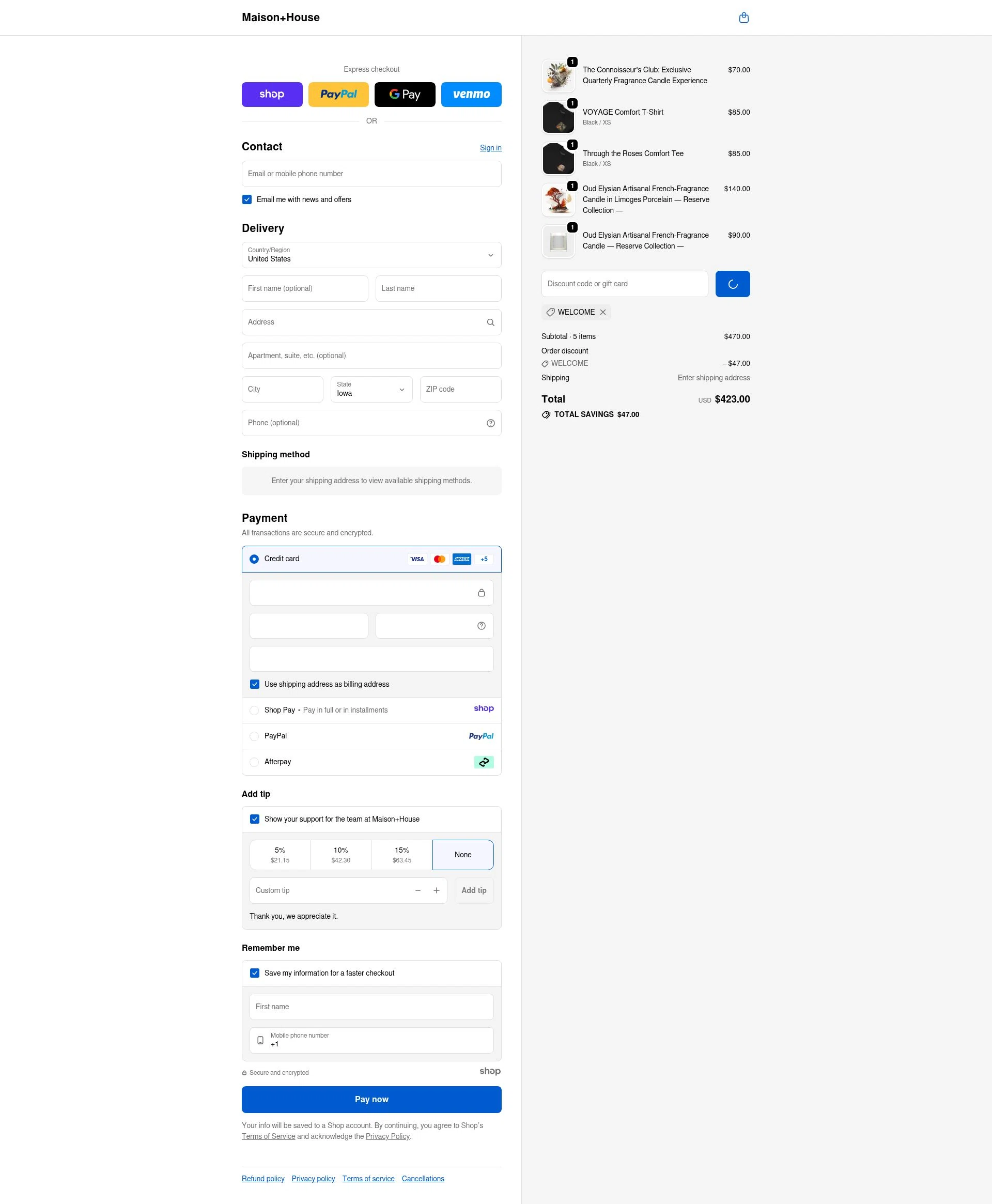 Maison House checkout page showing Maison House promo code box | Screenshot taken by SimplyCodes community member on Jan 18, 2026