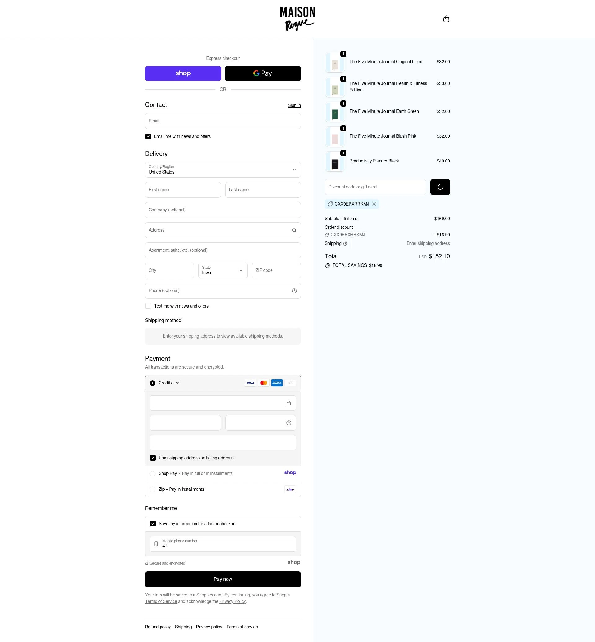 Maison Rogue checkout page showing Maison Rogue promo code box | Screenshot taken by SimplyCodes community member on Dec 24, 2025