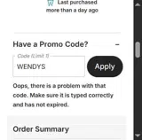 WENDYS coupon verification screenshot