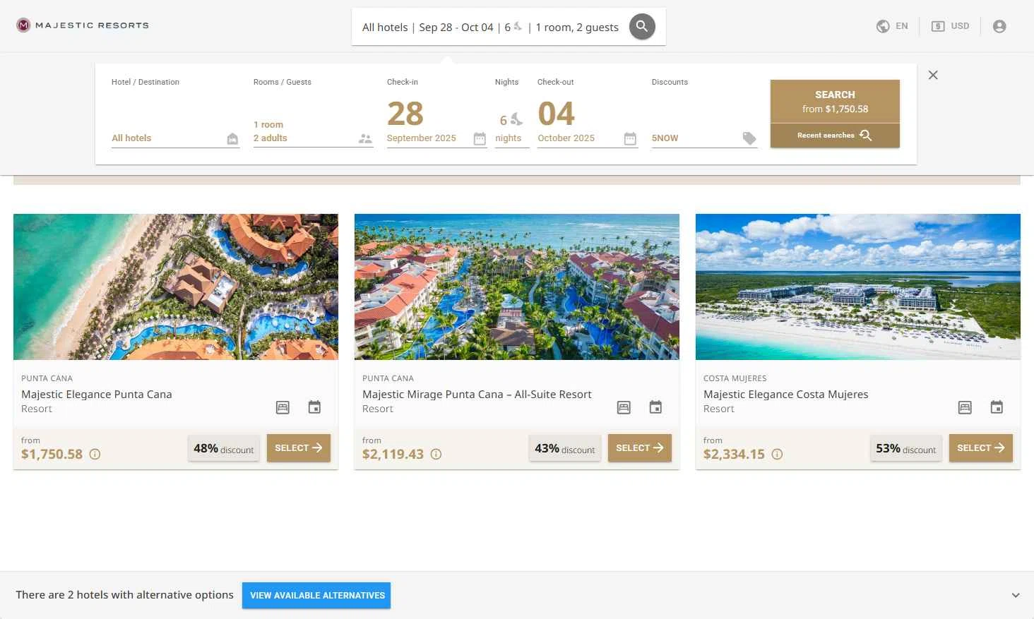 Majestic Resorts checkout page showing Majestic Resorts promo code box | Screenshot taken by SimplyCodes community member on Sep 28, 2025