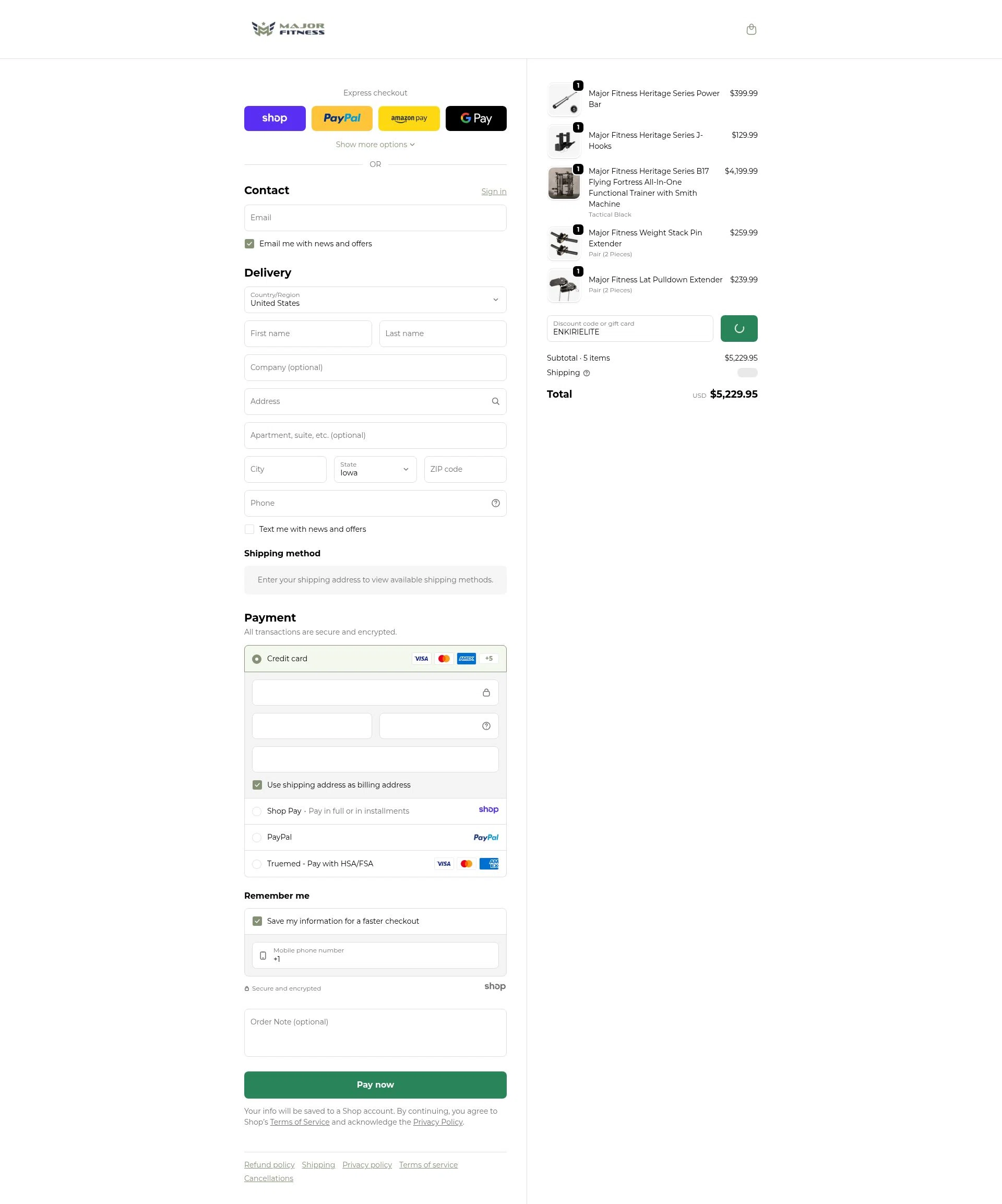 MAJOR FITNESS checkout page showing MAJOR FITNESS discount code box | Screenshot taken by SimplyCodes community member on Dec 26, 2025