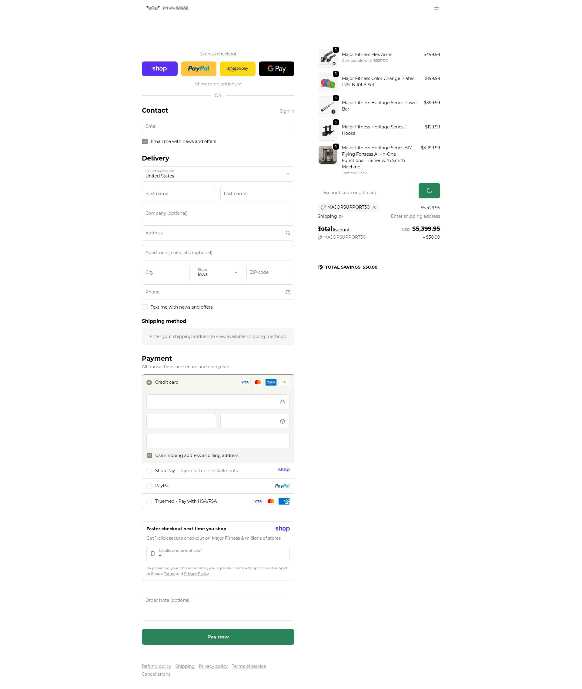 MAJOR FITNESS checkout page showing MAJOR FITNESS discount code box | Screenshot taken by SimplyCodes community member on Jan 15, 2026