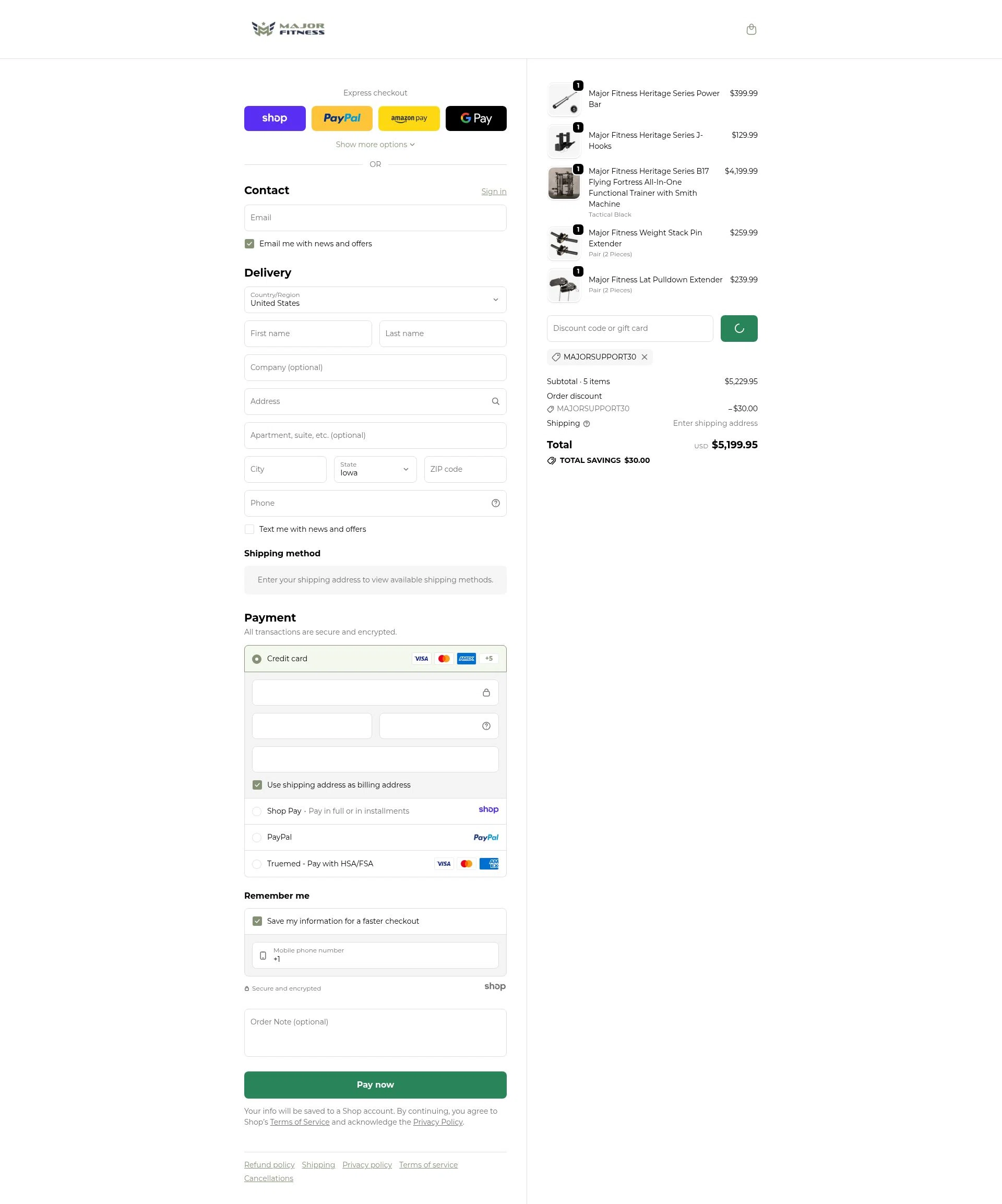 MAJOR FITNESS checkout page showing MAJOR FITNESS discount code box | Screenshot taken by SimplyCodes community member on Dec 26, 2025