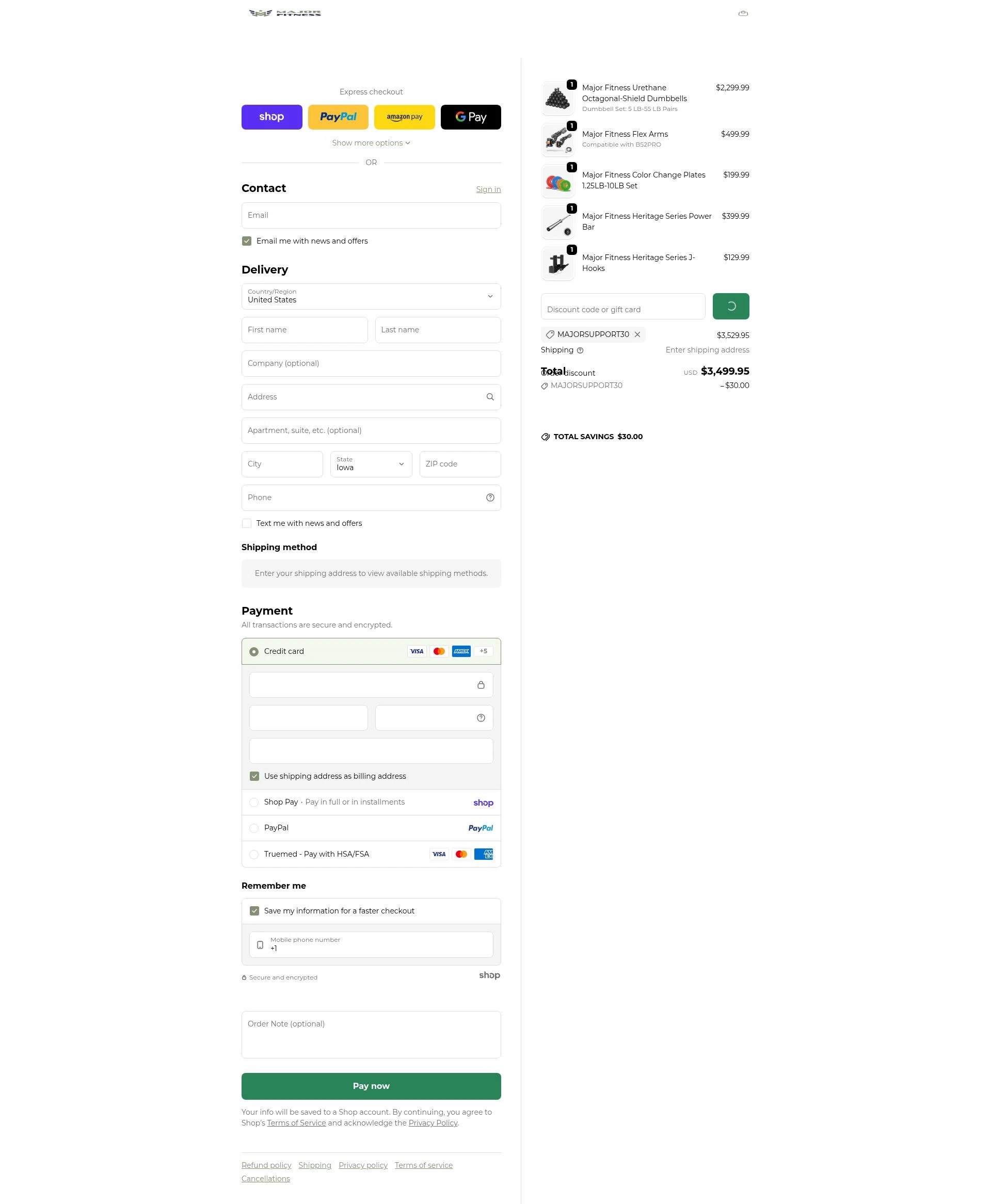 MAJOR FITNESS checkout page showing MAJOR FITNESS discount code box | Screenshot taken by SimplyCodes community member on Jan 29, 2026