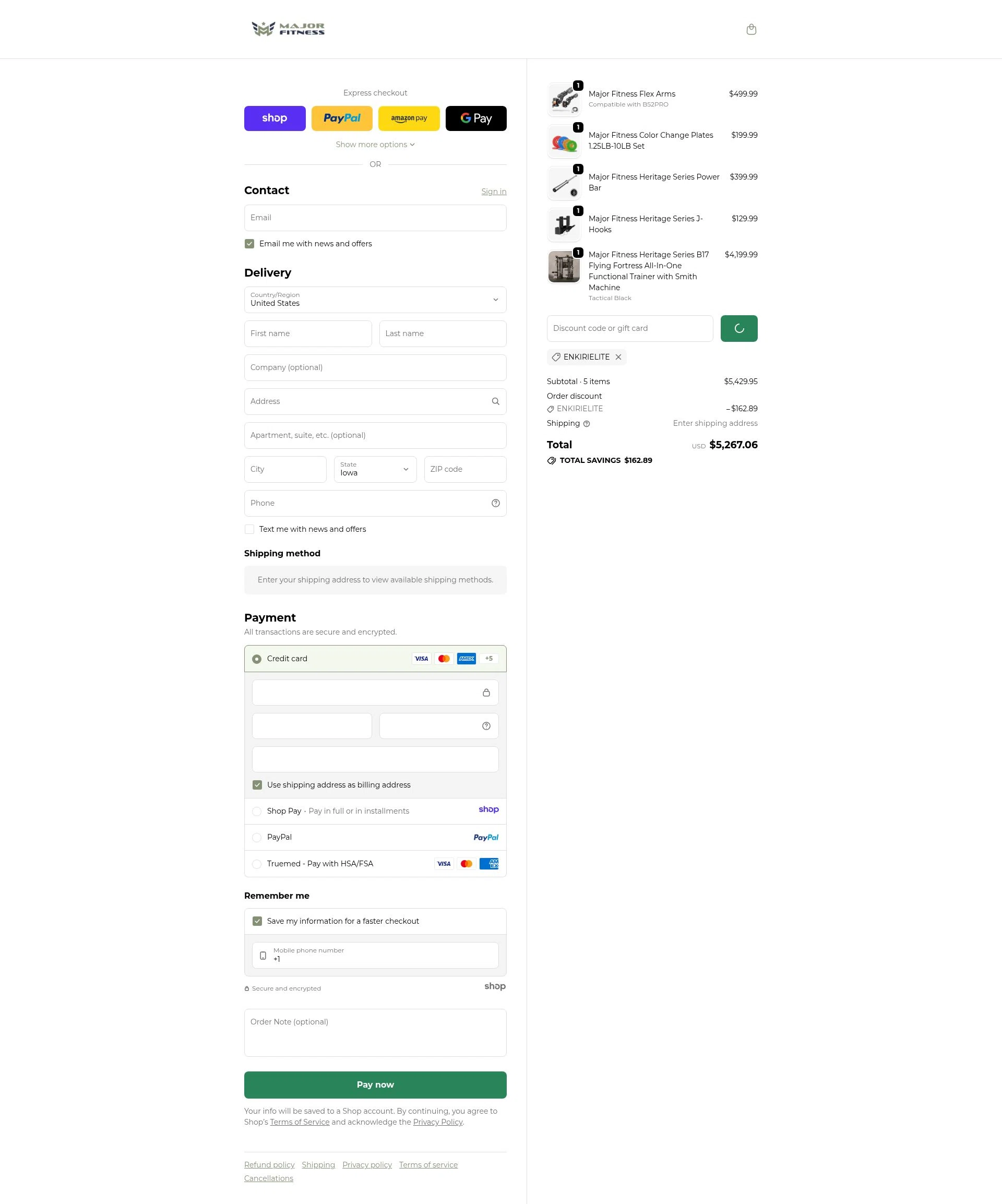 MAJOR FITNESS checkout page showing MAJOR FITNESS discount code box | Screenshot taken by SimplyCodes community member on Jan 20, 2026