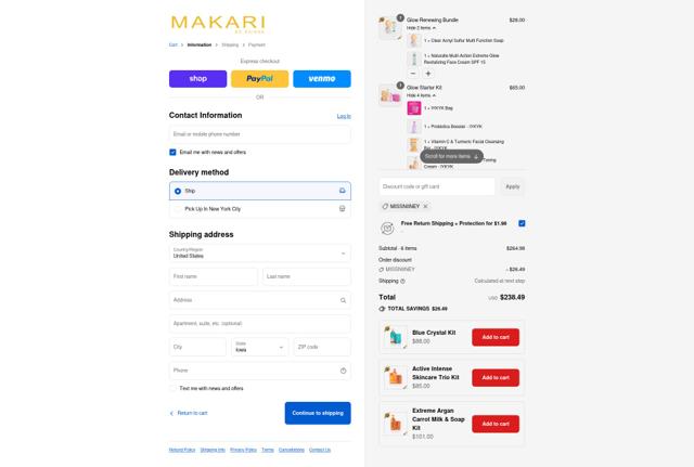 Makari De Suisse checkout page showing Makari De Suisse discount code box | Screenshot taken by SimplyCodes community member on Sep 13, 2025