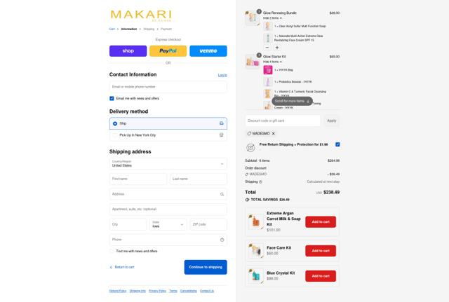 Makari De Suisse checkout page showing Makari De Suisse discount code box | Screenshot taken by SimplyCodes community member on Sep 13, 2025