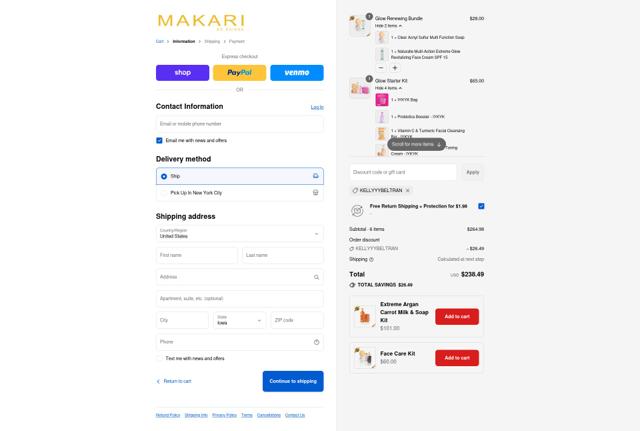 Makari De Suisse checkout page showing Makari De Suisse discount code box | Screenshot taken by SimplyCodes community member on Sep 13, 2025