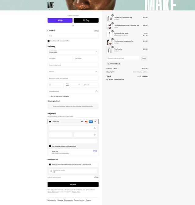 MAKE Beauty checkout page showing MAKE Beauty discount code box | Screenshot taken by SimplyCodes community member on Sep 12, 2025