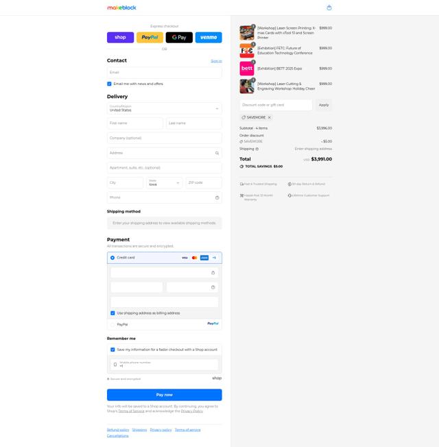 Makeblock checkout page showing Makeblock discount code box | Screenshot taken by SimplyCodes community member on Sep 14, 2025