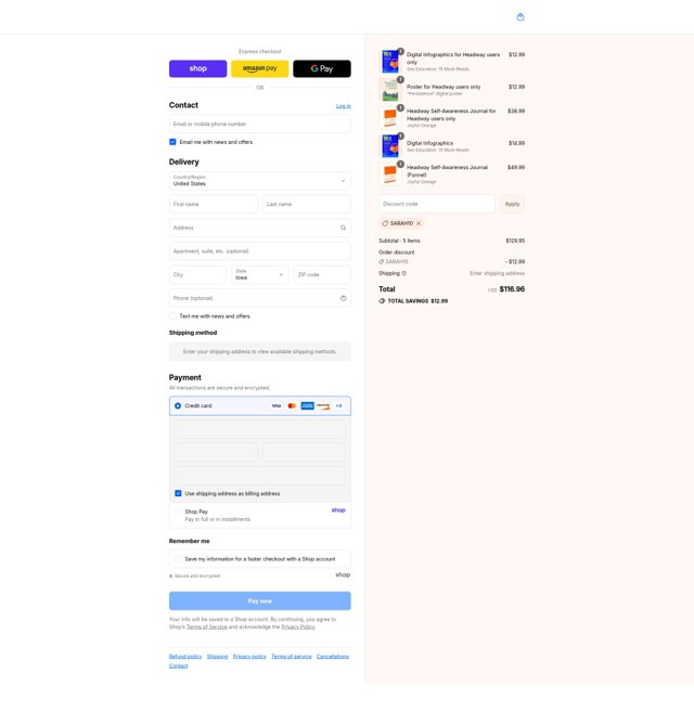 Headway App checkout page showing Headway App promo code box | Screenshot taken by SimplyCodes community member on Aug 30, 2025