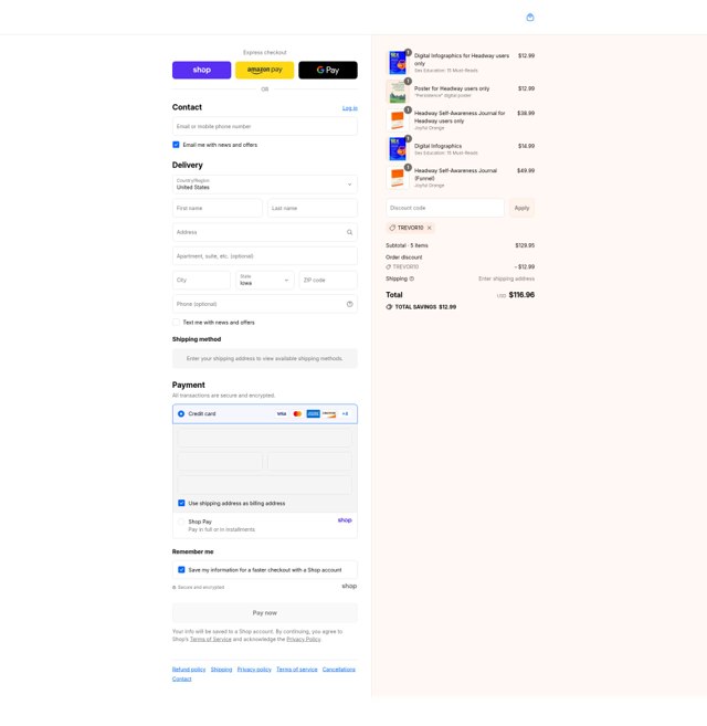 Headway App checkout page showing Headway App promo code box | Screenshot taken by SimplyCodes community member on Aug 30, 2025