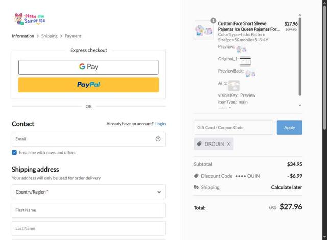 Make Me Surprise checkout page showing Make Me Surprise coupon code box | Screenshot taken by SimplyCodes community member on Aug 25, 2025