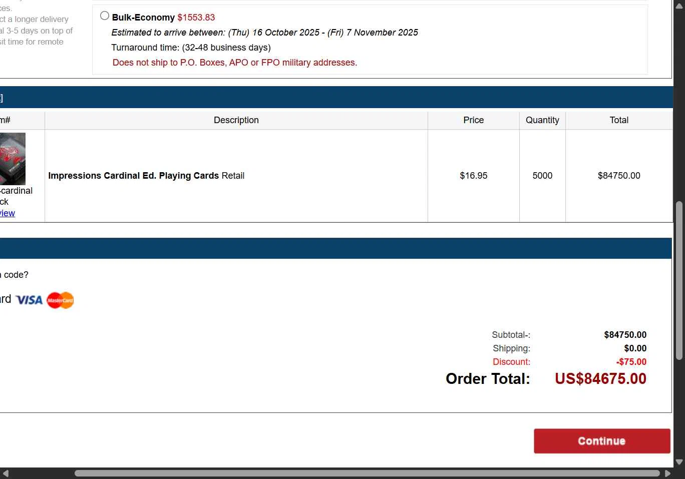 Make Playing Cards checkout page showing Make Playing Cards coupon code box | Screenshot taken by SimplyCodes community member on Sep 2, 2025