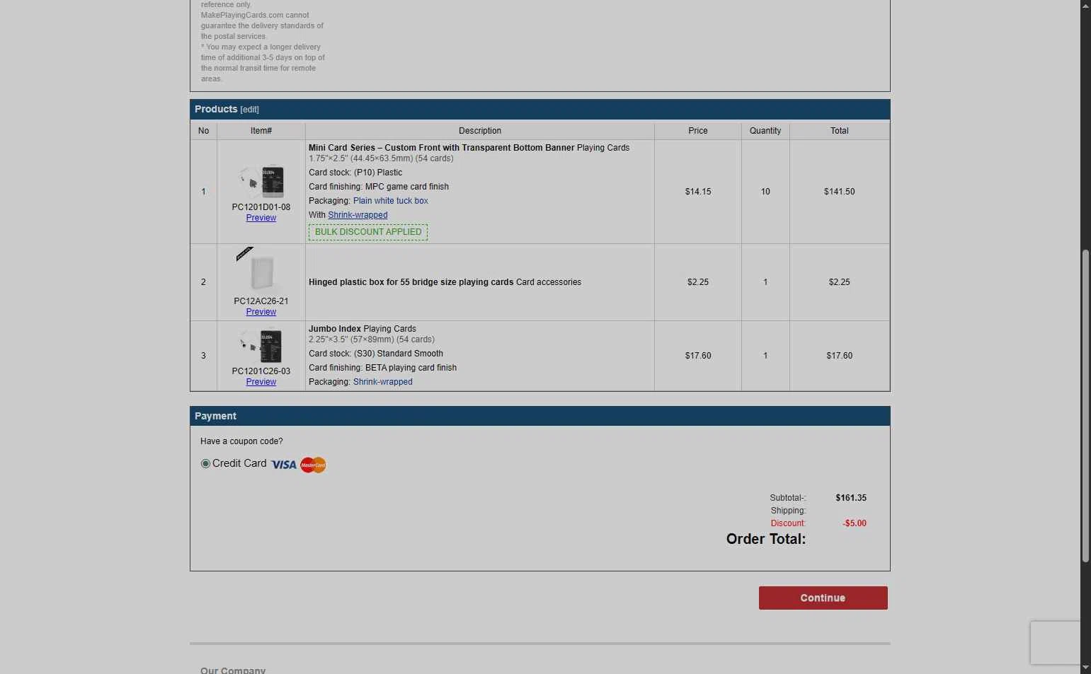 Make Playing Cards checkout page showing Make Playing Cards coupon code box | Screenshot taken by SimplyCodes community member on Jan 27, 2026