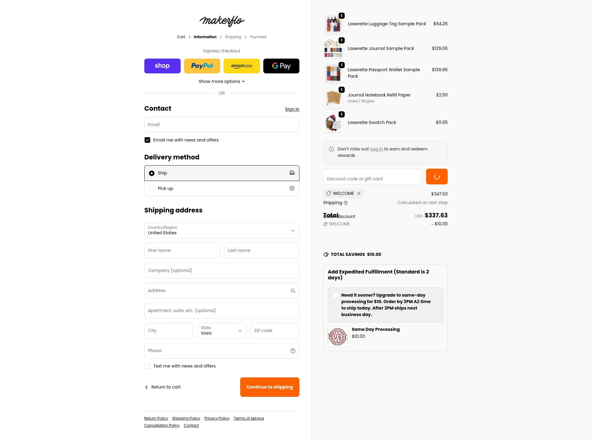 MakerFlo Crafts checkout page showing MakerFlo Crafts discount code box | Screenshot taken by SimplyCodes community member on Jan 18, 2026