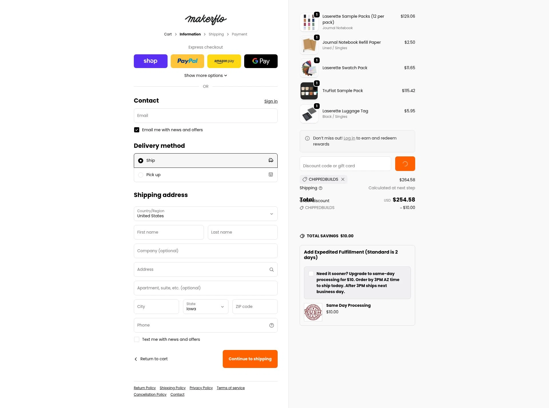 MakerFlo Crafts checkout page showing MakerFlo Crafts discount code box | Screenshot taken by SimplyCodes community member on Jan 23, 2026