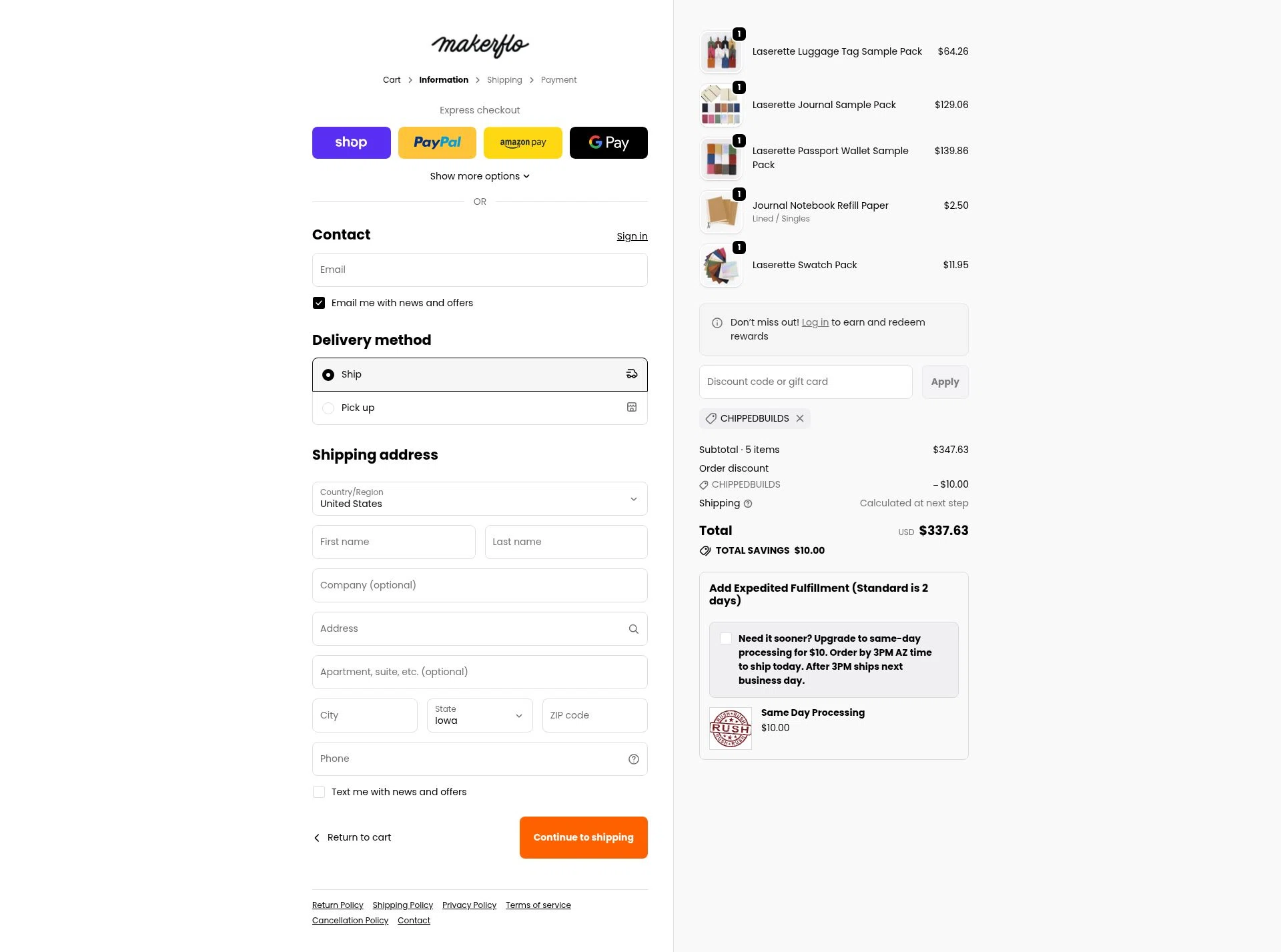 MakerFlo Crafts checkout page showing MakerFlo Crafts discount code box | Screenshot taken by SimplyCodes community member on Jan 18, 2026