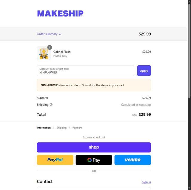 Makeship checkout page showing Makeship discount code box | Screenshot taken by SimplyCodes community member on Sep 9, 2025