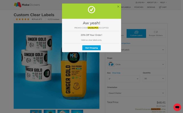 MakeStickers checkout page showing MakeStickers promo code box | Screenshot taken by SimplyCodes community member on Aug 5, 2025