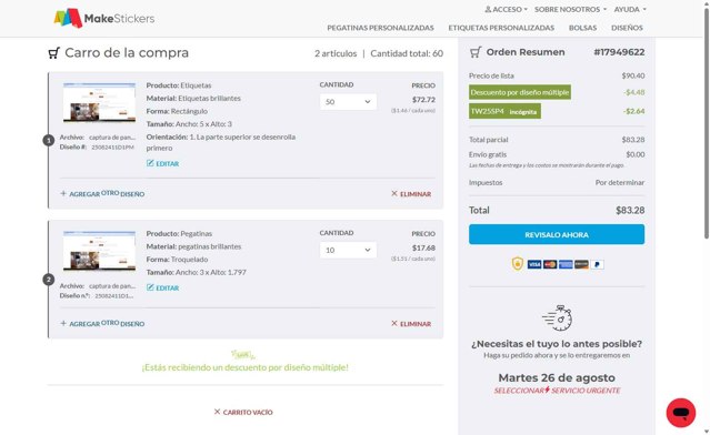 MakeStickers checkout page showing MakeStickers promo code box | Screenshot taken by SimplyCodes community member on Aug 24, 2025