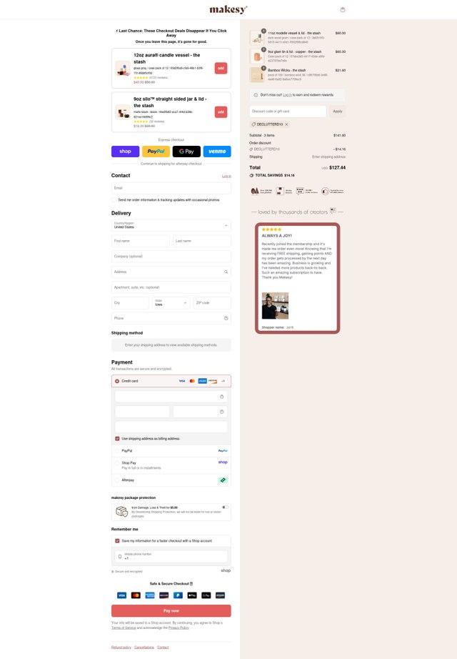 Makesy checkout page showing Makesy discount code box | Screenshot taken by SimplyCodes community member on Sep 2, 2025