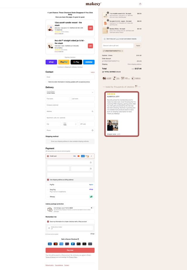 Makesy checkout page showing Makesy discount code box | Screenshot taken by SimplyCodes community member on Sep 2, 2025