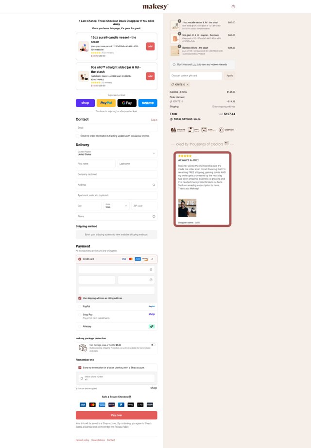 Makesy checkout page showing Makesy discount code box | Screenshot taken by SimplyCodes community member on Sep 2, 2025