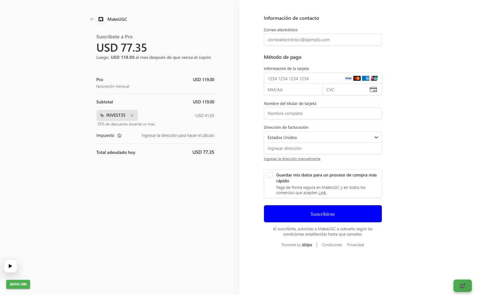 MakeUGC checkout page showing MakeUGC promo code box | Screenshot taken by SimplyCodes community member on Feb 16, 2026