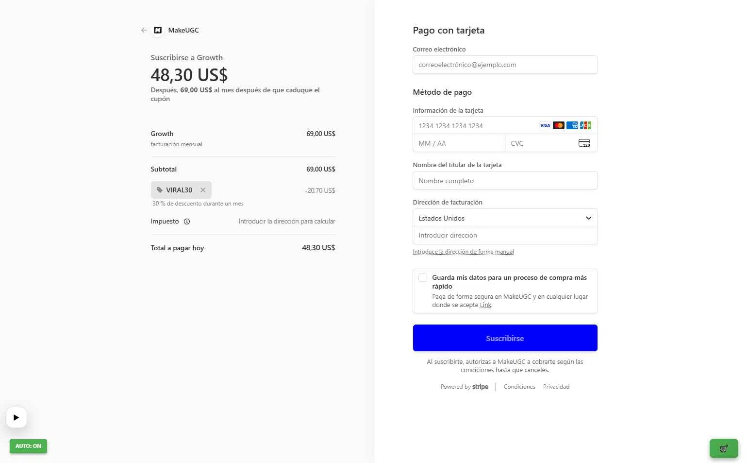MakeUGC checkout page showing MakeUGC promo code box | Screenshot taken by SimplyCodes community member on Dec 27, 2025