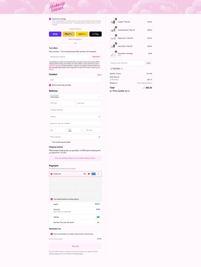 Makeup Eraser checkout page showing Makeup Eraser discount code box | Screenshot taken by SimplyCodes community member on Sep 15, 2025