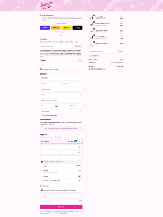 Makeup Eraser checkout page showing Makeup Eraser discount code box | Screenshot taken by SimplyCodes community member on Sep 15, 2025