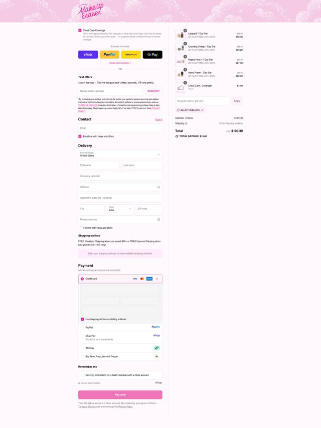 Makeup Eraser checkout page showing Makeup Eraser discount code box | Screenshot taken by SimplyCodes community member on Sep 15, 2025