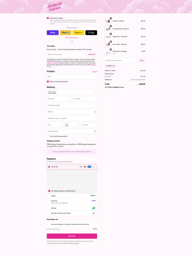 Makeup Eraser checkout page showing Makeup Eraser discount code box | Screenshot taken by SimplyCodes community member on Sep 15, 2025