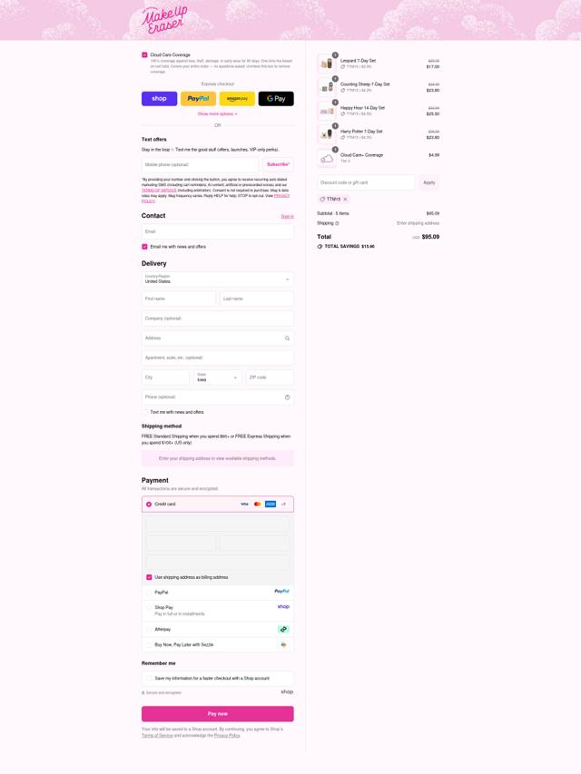 Makeup Eraser checkout page showing Makeup Eraser discount code box | Screenshot taken by SimplyCodes community member on Sep 15, 2025