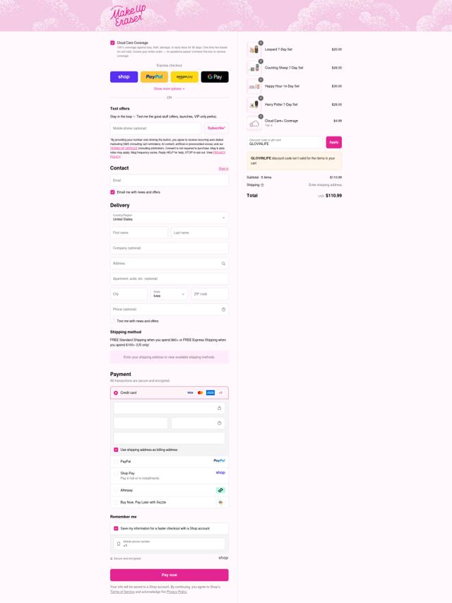Makeup Eraser checkout page showing Makeup Eraser discount code box | Screenshot taken by SimplyCodes community member on Sep 15, 2025