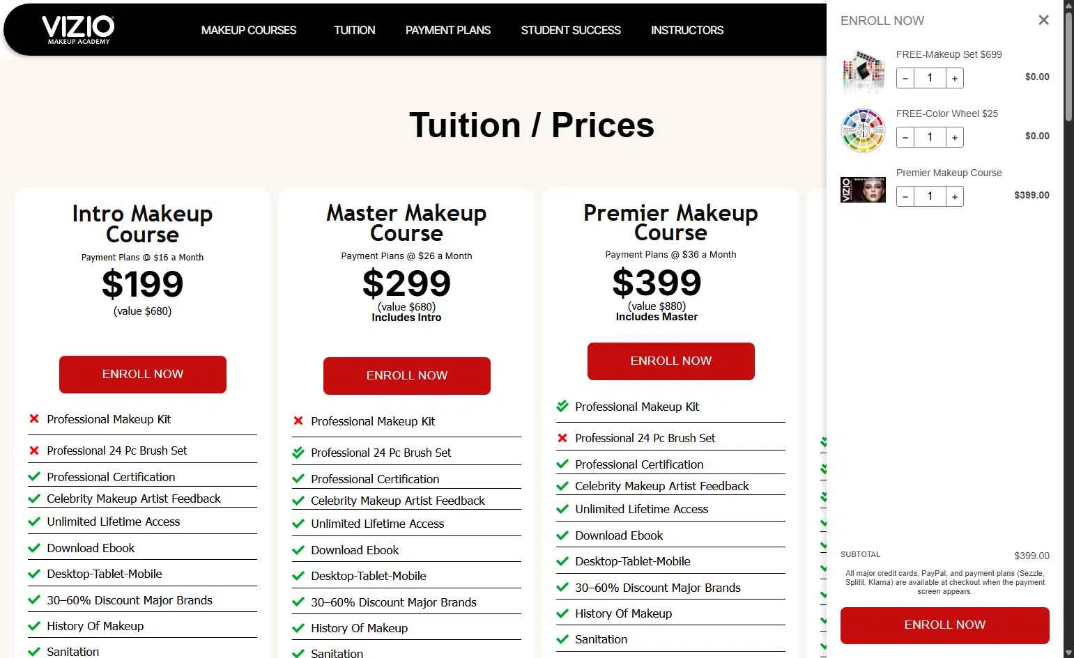 Vizio Makeup Academy checkout page showing Vizio Makeup Academy discount code box | Screenshot taken by SimplyCodes community member on Oct 12, 2025