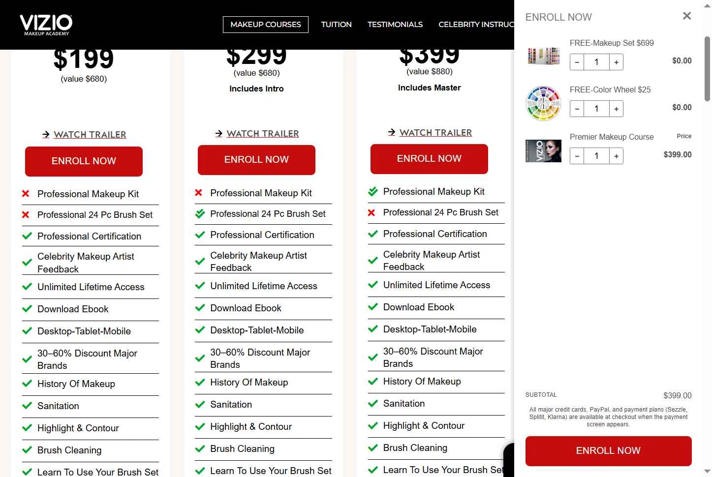 Vizio Makeup Academy checkout page showing Vizio Makeup Academy discount code box | Screenshot taken by SimplyCodes community member on Jun 5, 2025