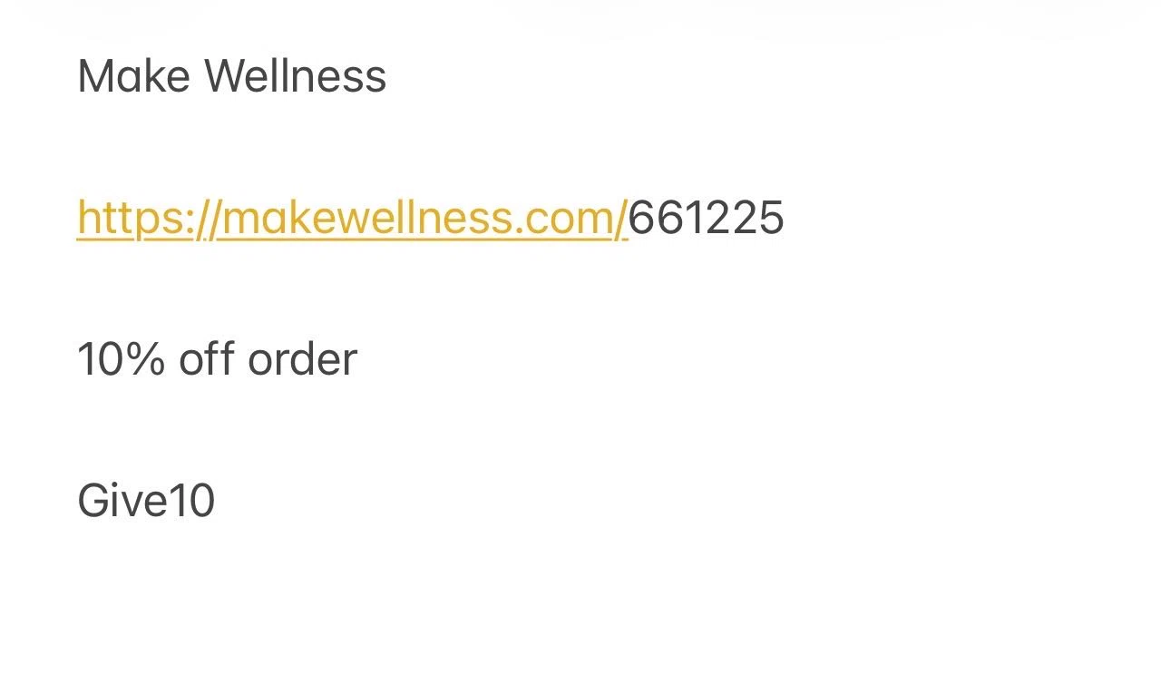 MAKE Wellness promo code screenshot showing code Give10 applied at MAKE Wellness checkout page. Uploaded by SimplyCodes community member PromoBoss6869 on Jan 31, 2026