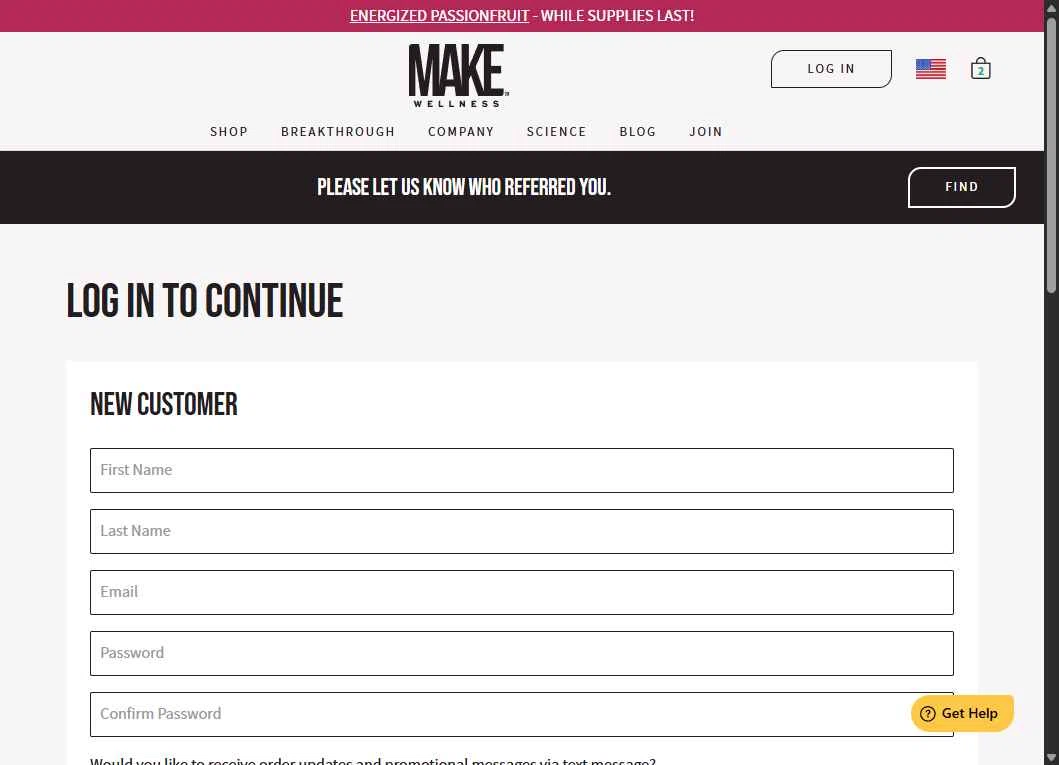 MAKE Wellness checkout page showing MAKE Wellness promo code box | Screenshot taken by SimplyCodes community member on Feb 8, 2026