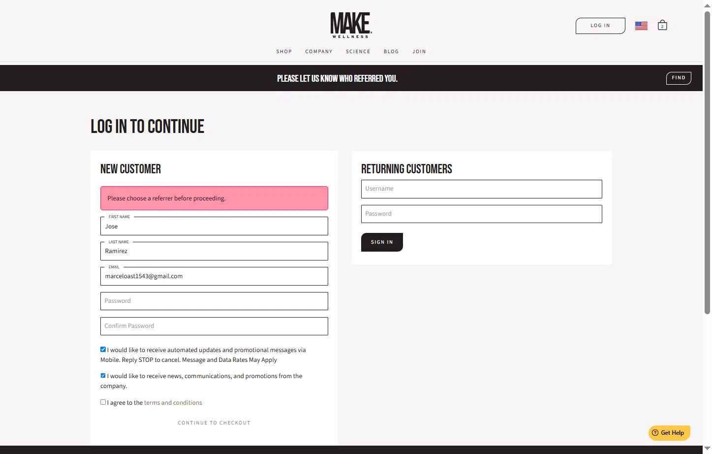 MAKE Wellness checkout page showing MAKE Wellness promo code box | Screenshot taken by SimplyCodes community member on Jun 21, 2025