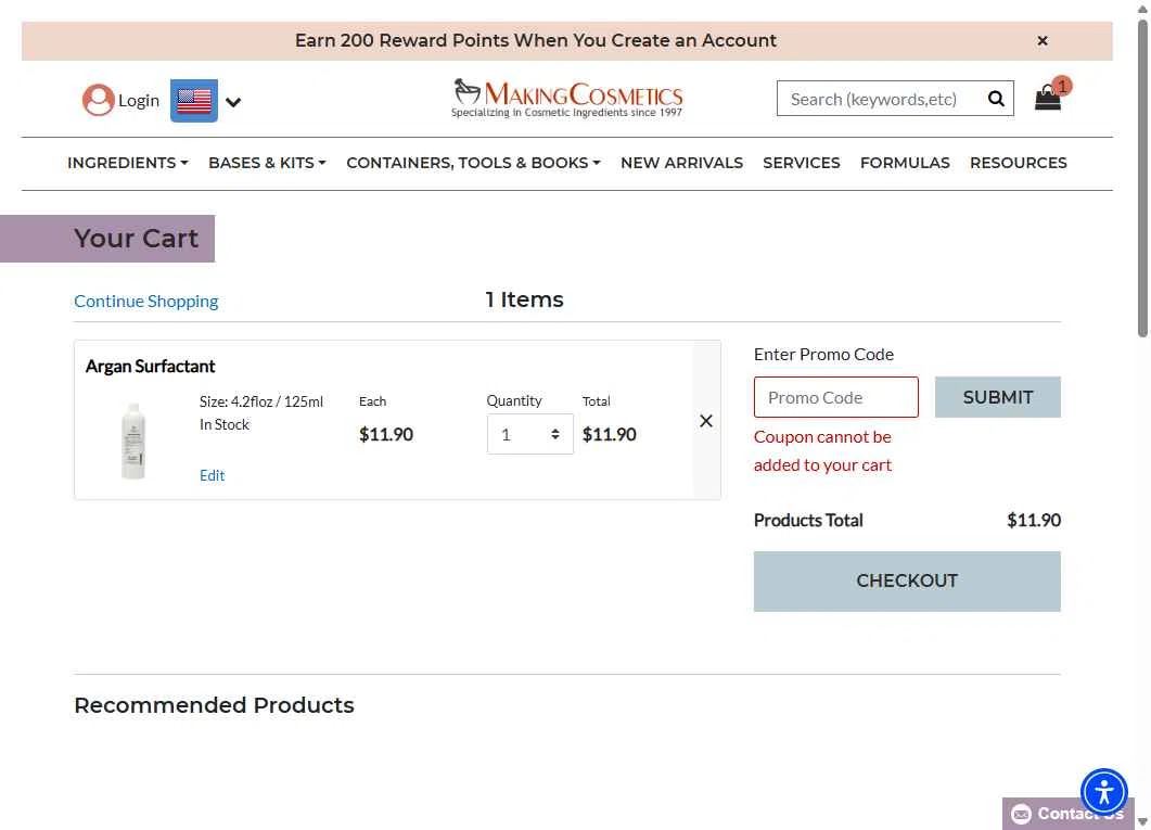 MakingCosmetics checkout page showing MakingCosmetics promo code box | Screenshot taken by SimplyCodes community member on Jun 9, 2025