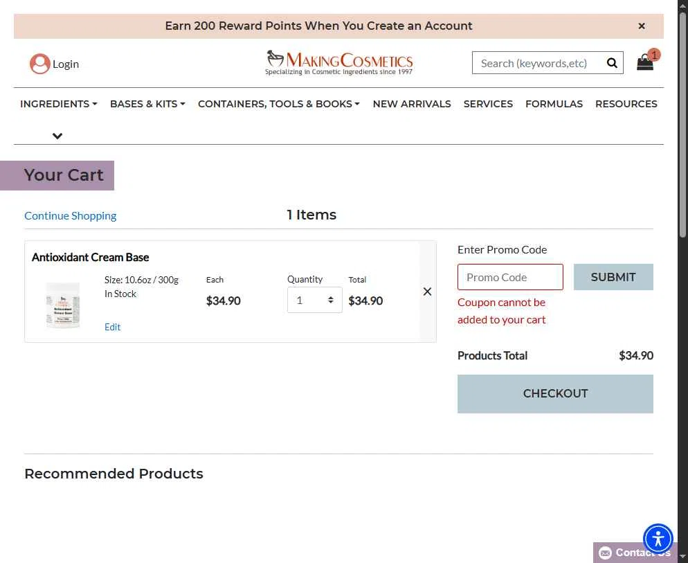MakingCosmetics checkout page showing MakingCosmetics promo code box | Screenshot taken by SimplyCodes community member on May 23, 2025