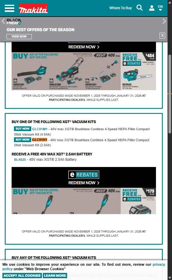Makita checkout page showing Makita promo code box | Screenshot taken by SimplyCodes community member on Nov 8, 2025