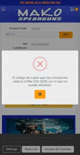 MAKO Spearguns coupon verification screenshot